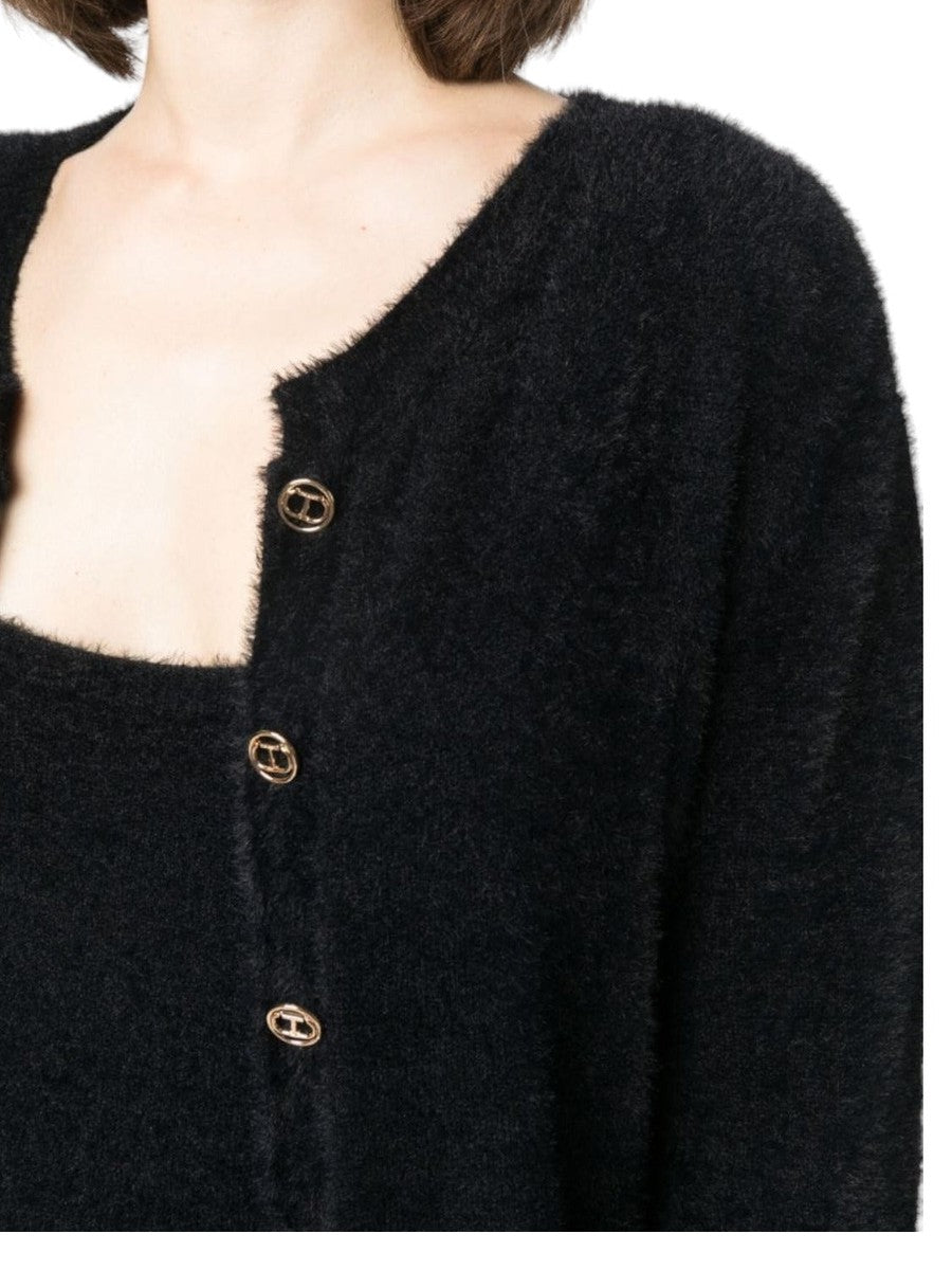 Cardigan girocollo in felpa-Twinset-Maglieria-Vittorio Citro Boutique
