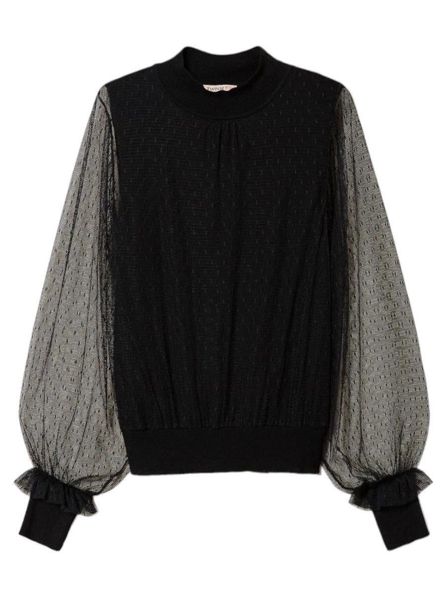 Top in maglia e tulle plumetis-Twinset-Maglieria-Vittorio Citro Boutique