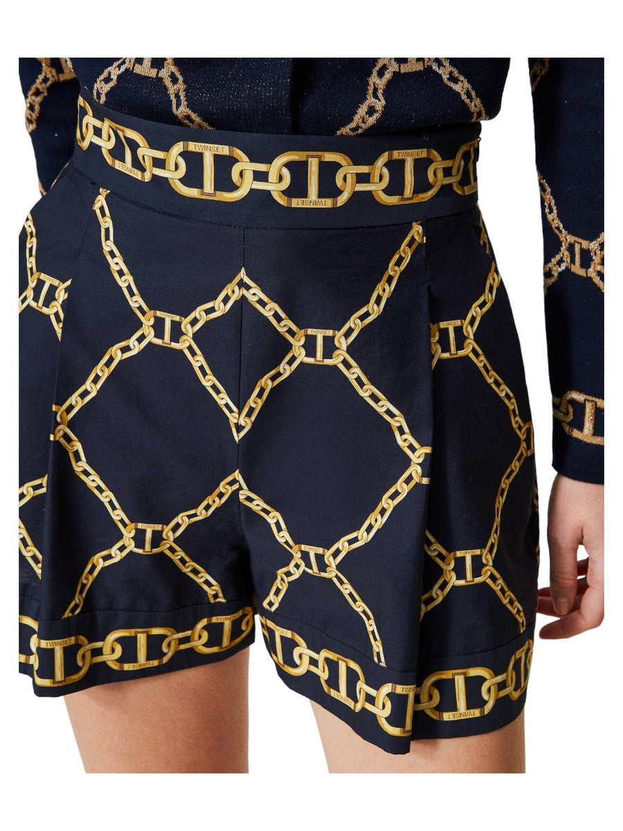 Shorts in popeline con stampa catene-Twinset-Shorts-Vittorio Citro Boutique