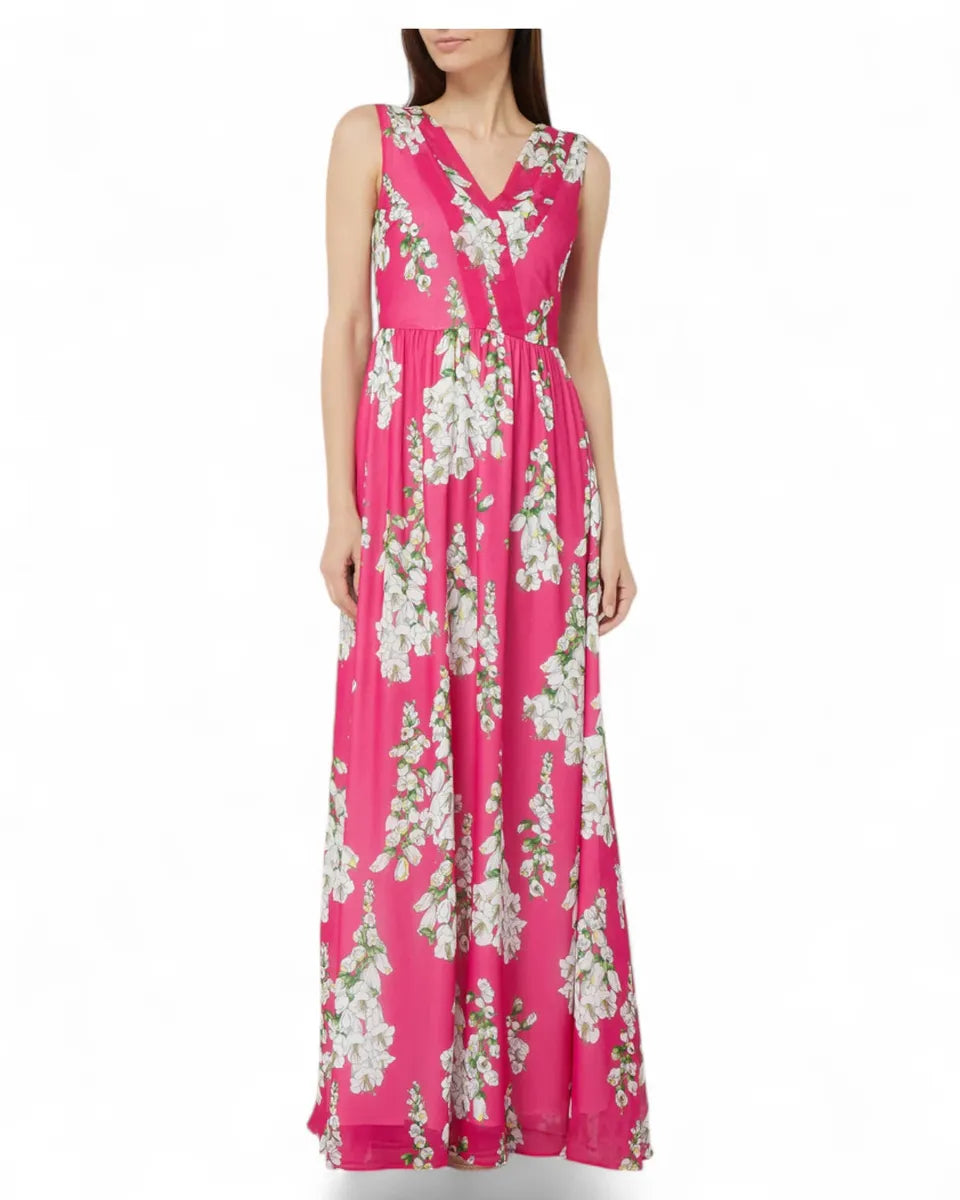 Abito Lungo in Viscosa Crepe con Fantasia Floreale-BLUGIRLFOLIES-Abiti-Vittorio Citro Boutique