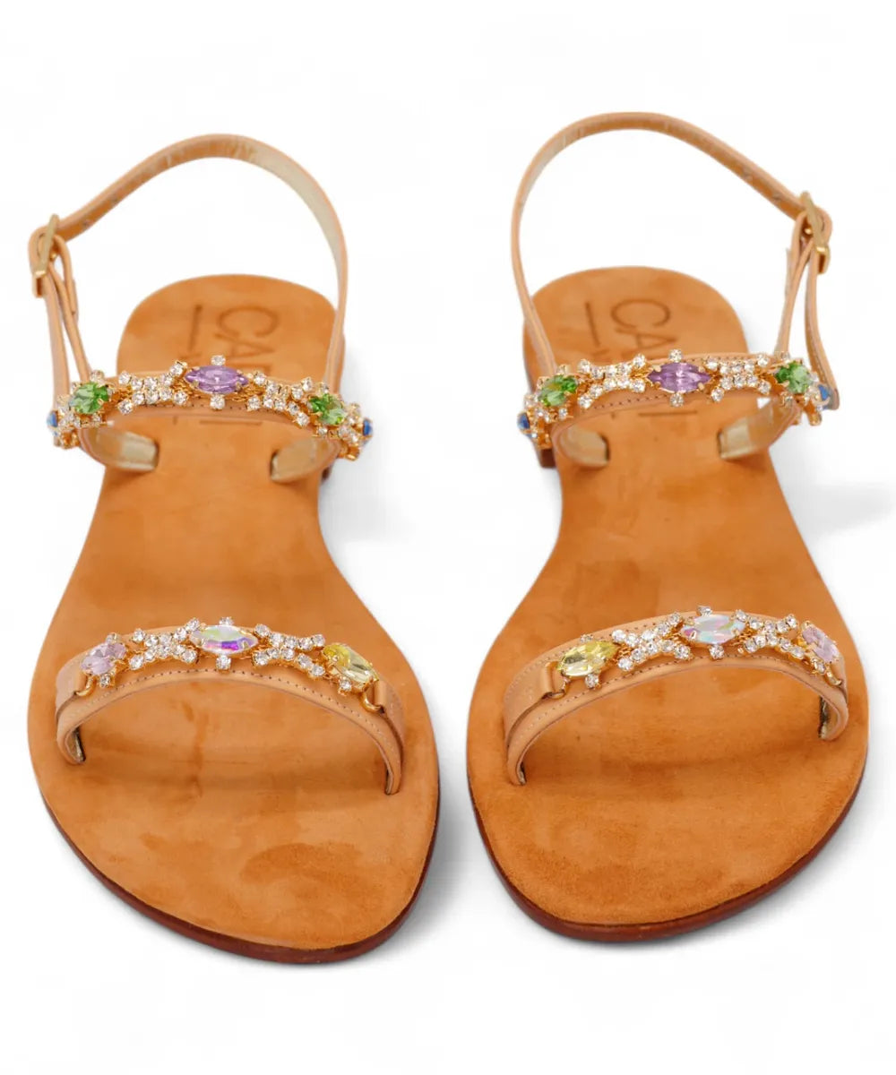 Sandalo Capri Gioiello Multicolor a Doppia Fascia-Capri Vittorio Citro-Sandali-Vittorio Citro Boutique