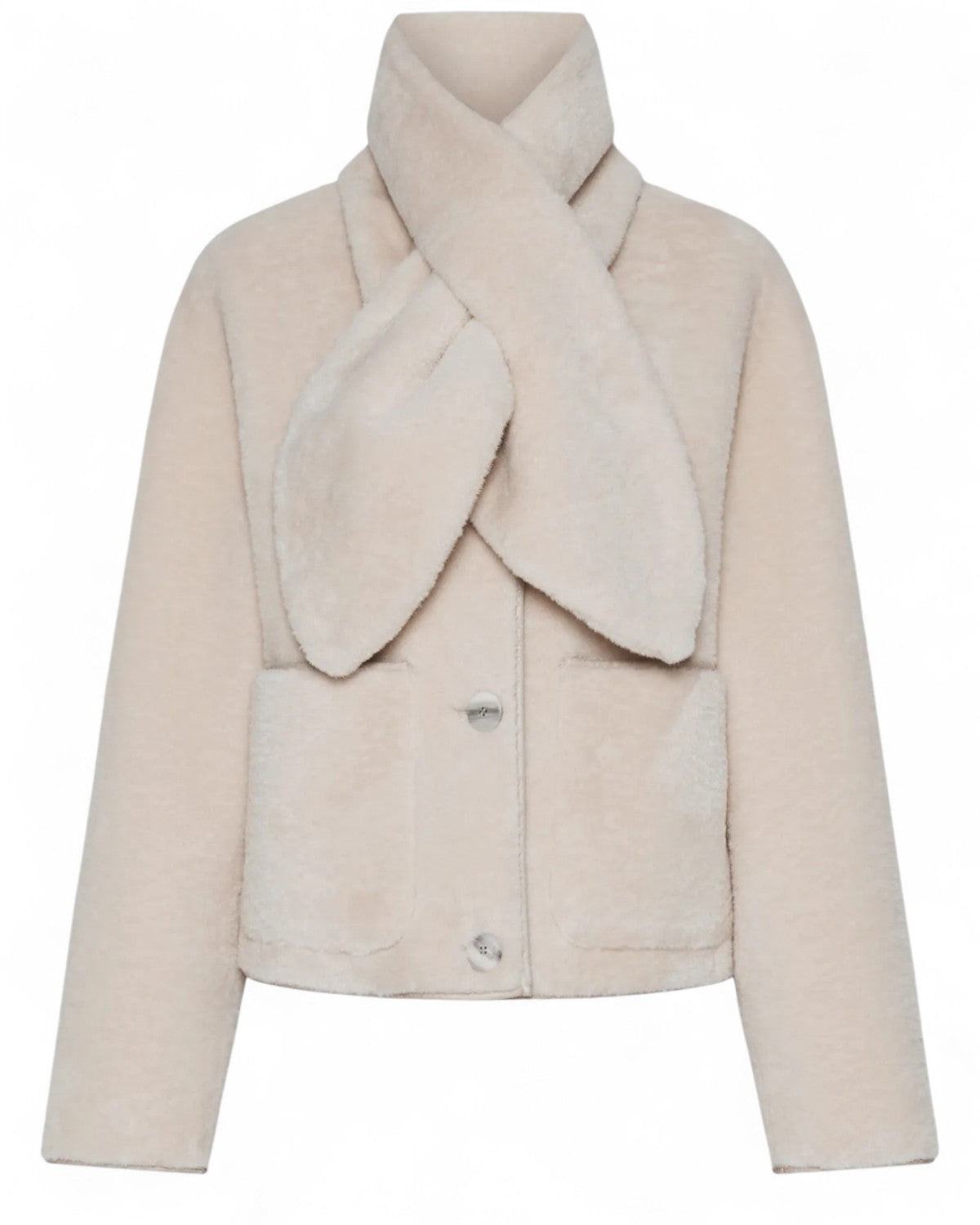 Giacca corta effetto furry con sciarpa removibile-Marella-Pellicce e shearling-Vittorio Citro Boutique