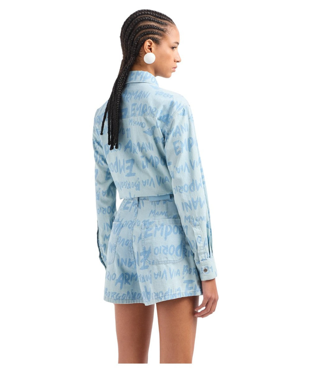 Shorts in Denim Light con Stampa Lettering-Emporio Armani-Shorts-Vittorio Citro Boutique