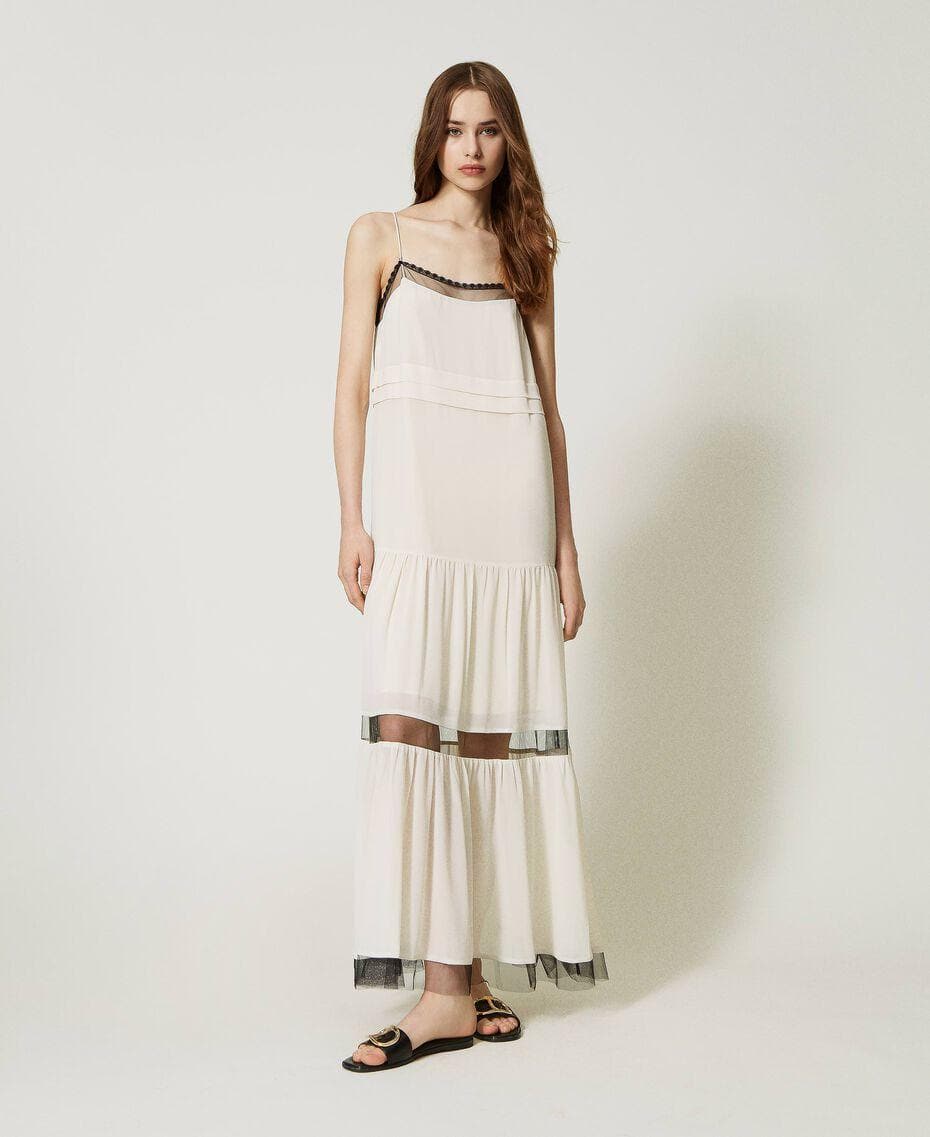 Abito lungo con spalline in georgette e tulle - Vittorio Citro Boutique