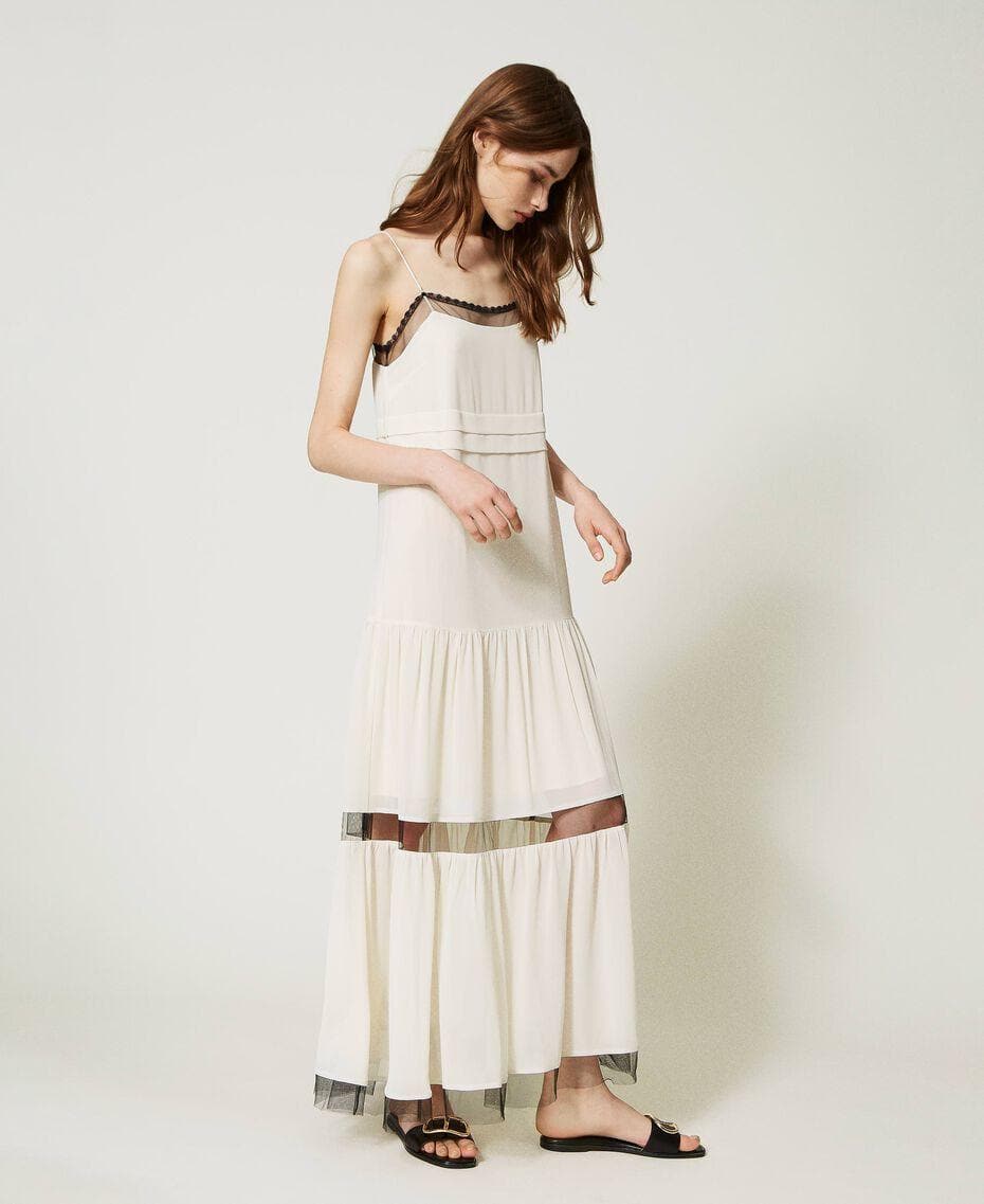 Abito lungo con spalline in georgette e tulle - Vittorio Citro Boutique