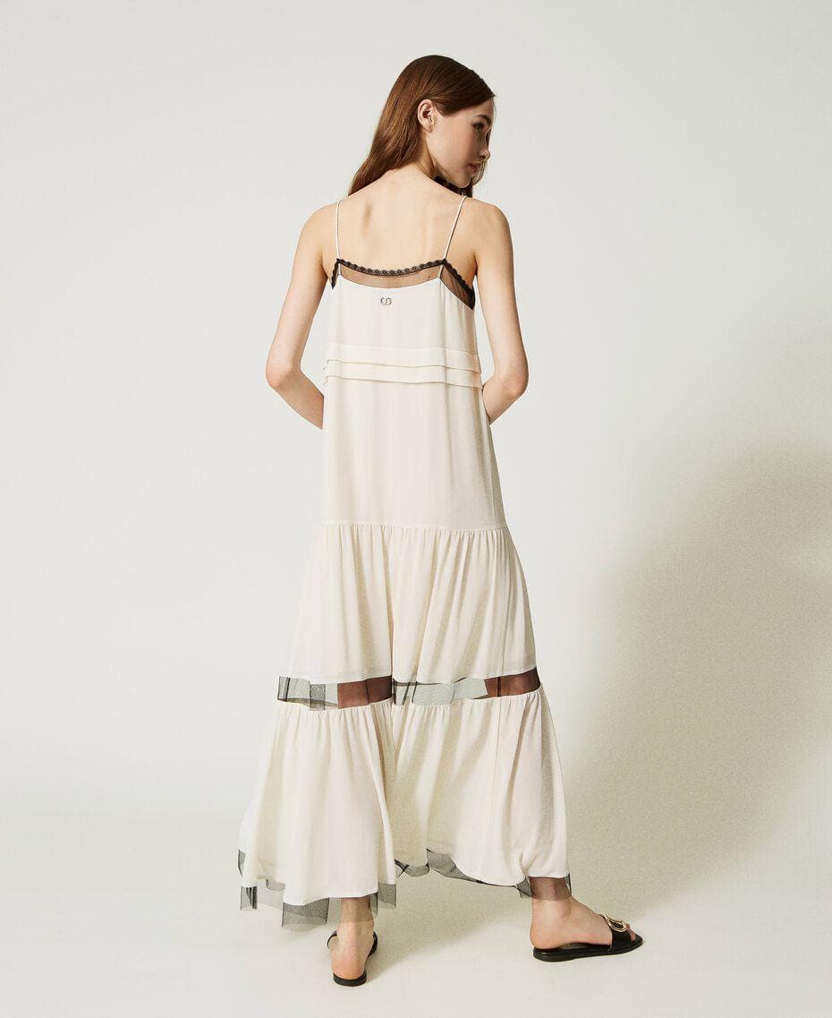 Abito lungo con spalline in georgette e tulle - Vittorio Citro Boutique