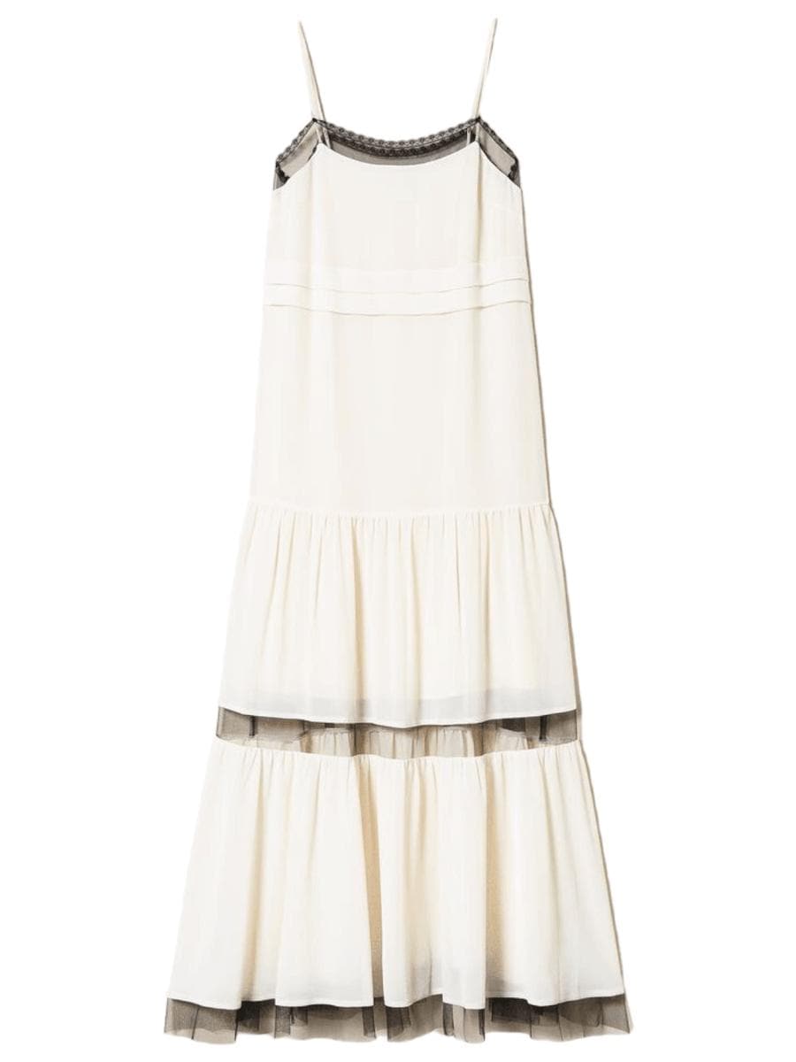Abito lungo con spalline in georgette e tulle - Vittorio Citro Boutique