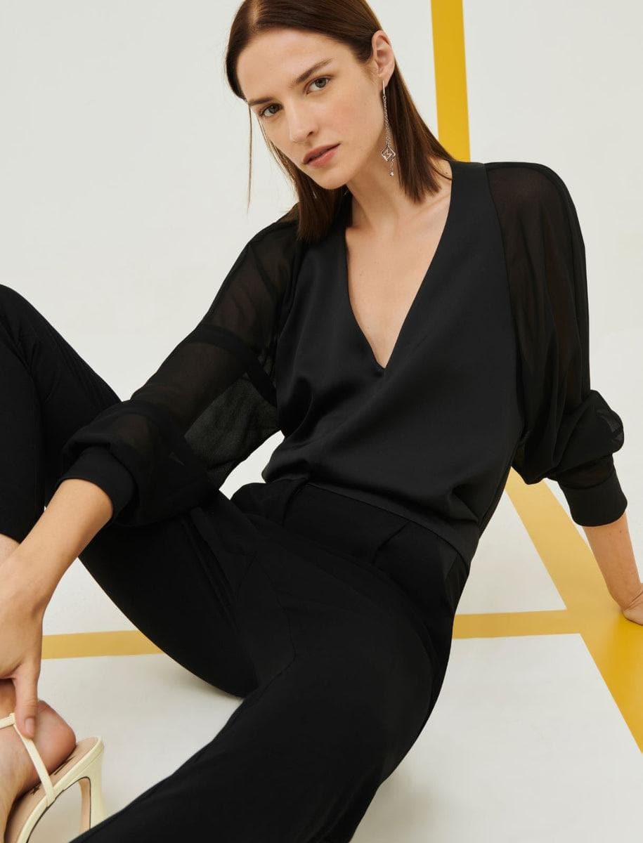 Blusa scollo a V in Satin - Vittorio Citro Boutique