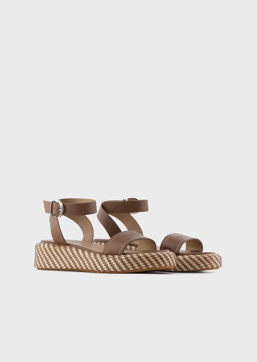 EMPORIO ARMANI - Sandali in pelle con zeppa in stuoia - Vittorio Citro Boutique