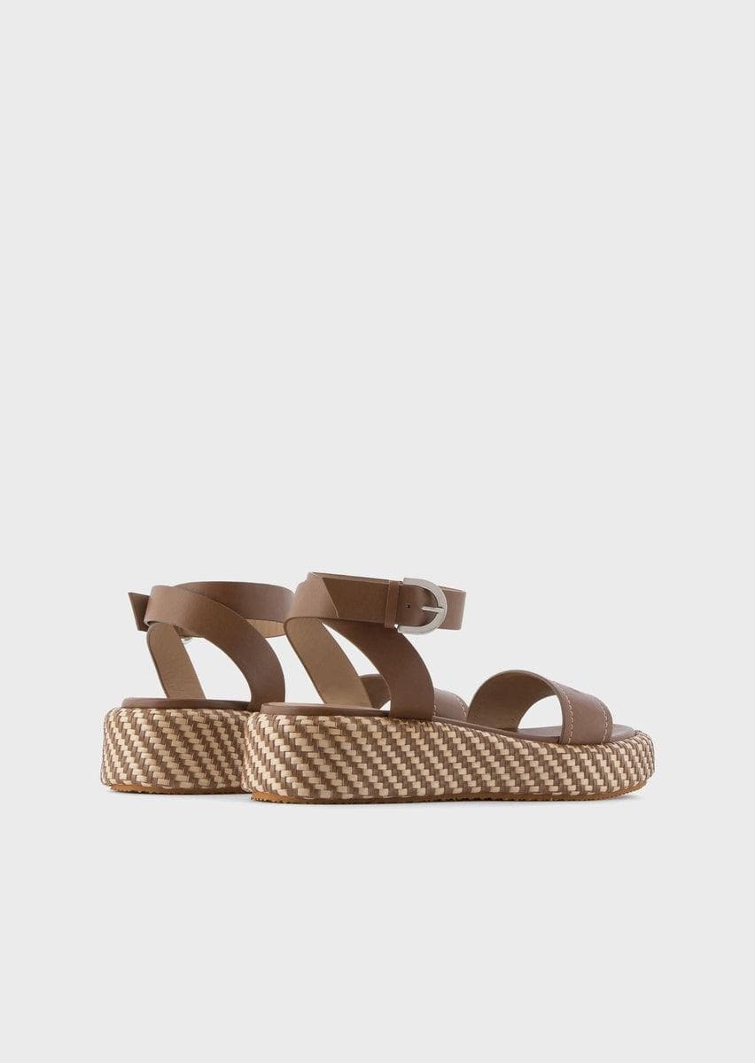 EMPORIO ARMANI - Sandali in pelle con zeppa in stuoia - Vittorio Citro Boutique