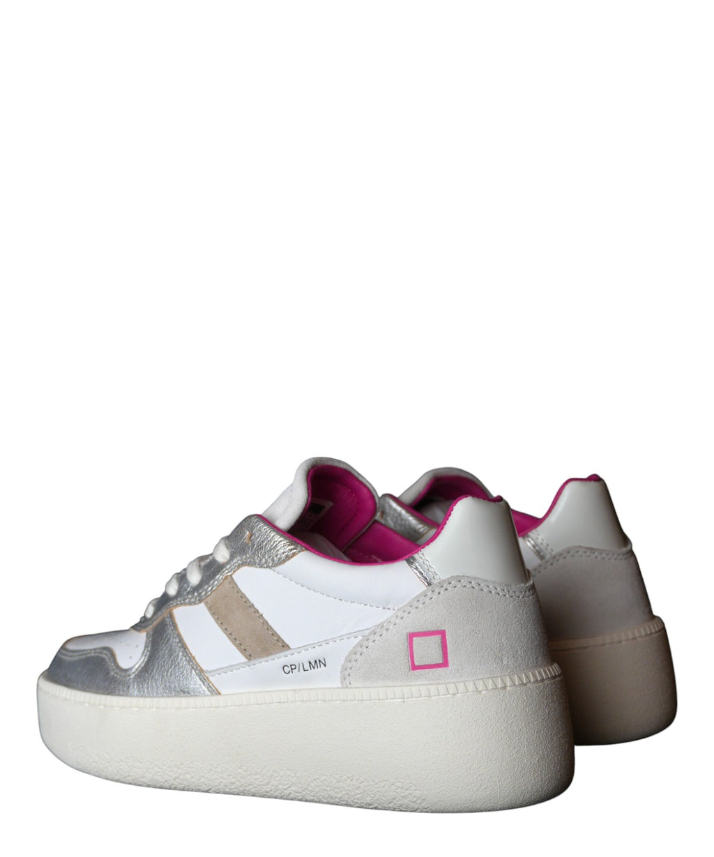 D.A.T.E. Court Platform Laminated Silver Sneakers