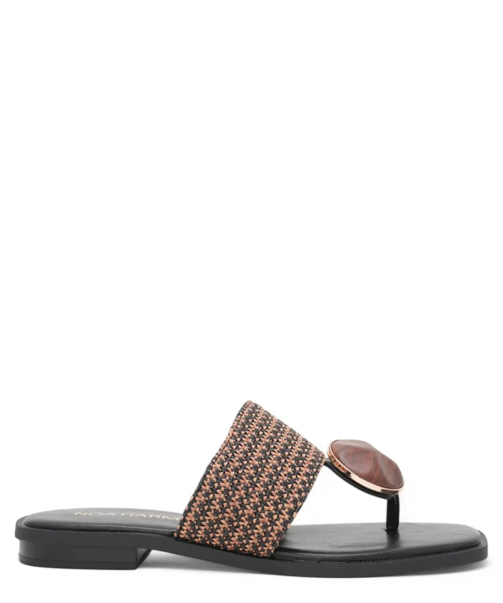 Sandali Infradito Bassi in Pelle con Applicazione Rotonda Effetto Legno-NOA HARMON-Sandali-Vittorio Citro Boutique