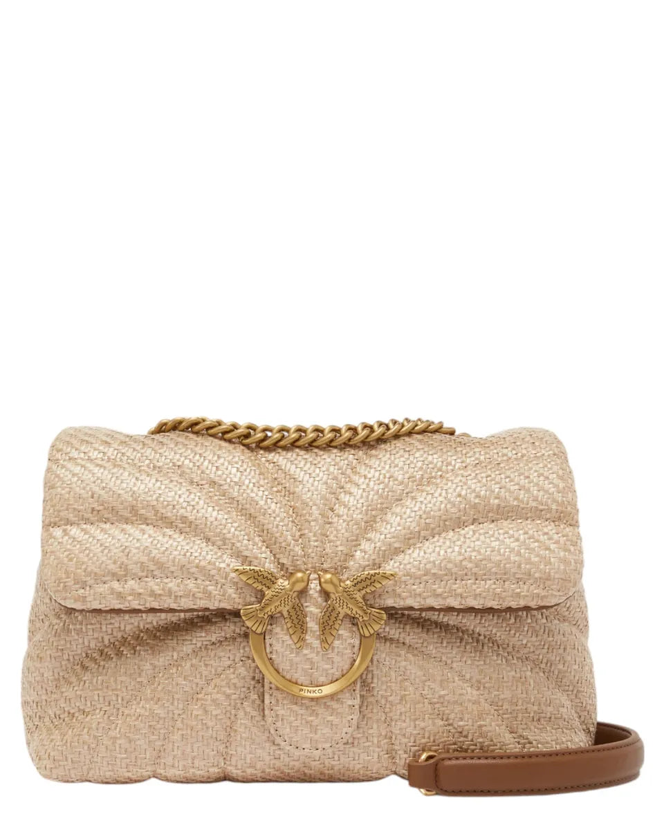 Love Bag Puff in rafia trapuntata con farfalla e fibbia Love Birds dorata-Pinko-Borse a spalla-Vittorio Citro Boutique