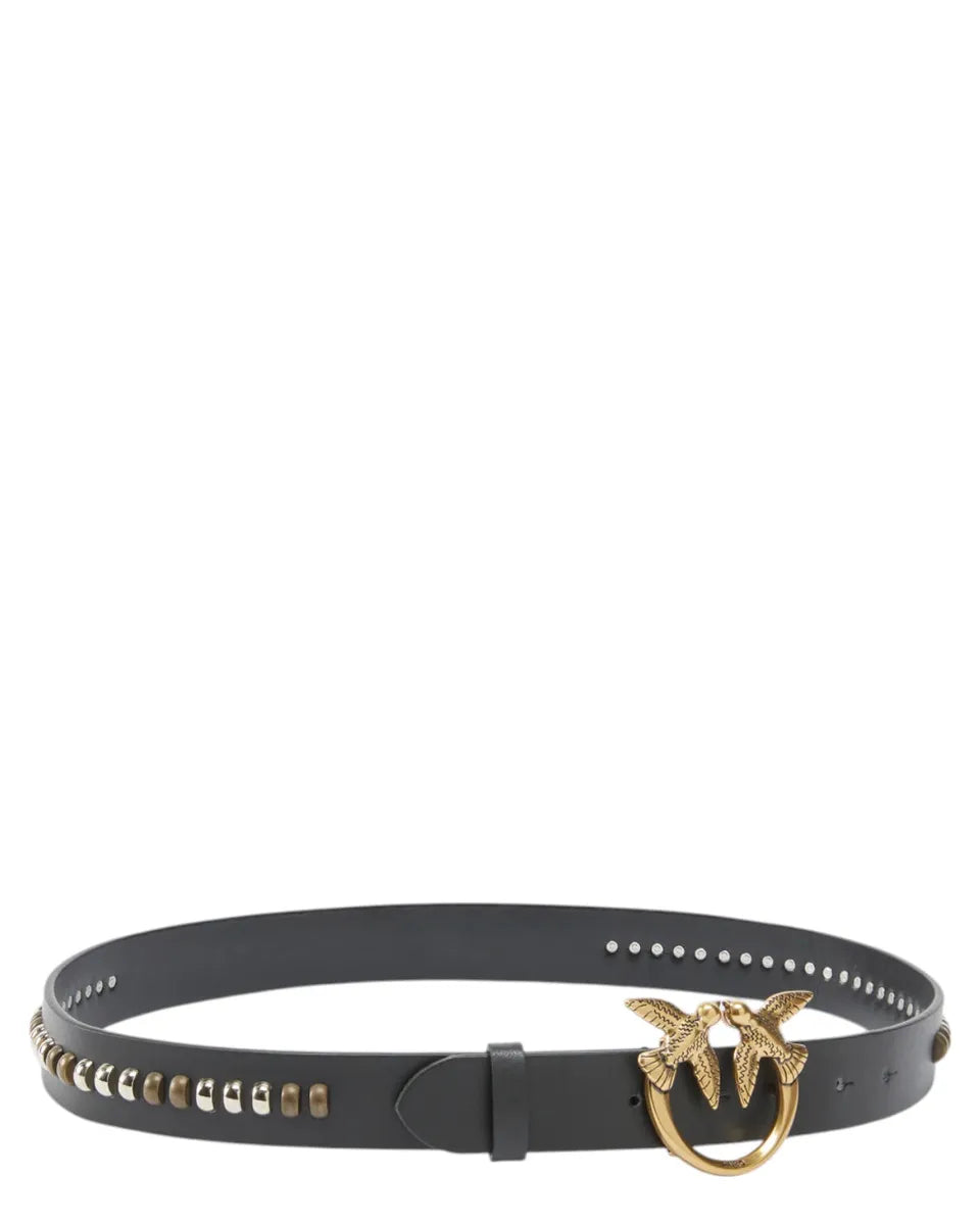 Cintura in Pelle con Fibbia Uccellini Love Birds e Borchie-Pinko-Cinture-Vittorio Citro Boutique