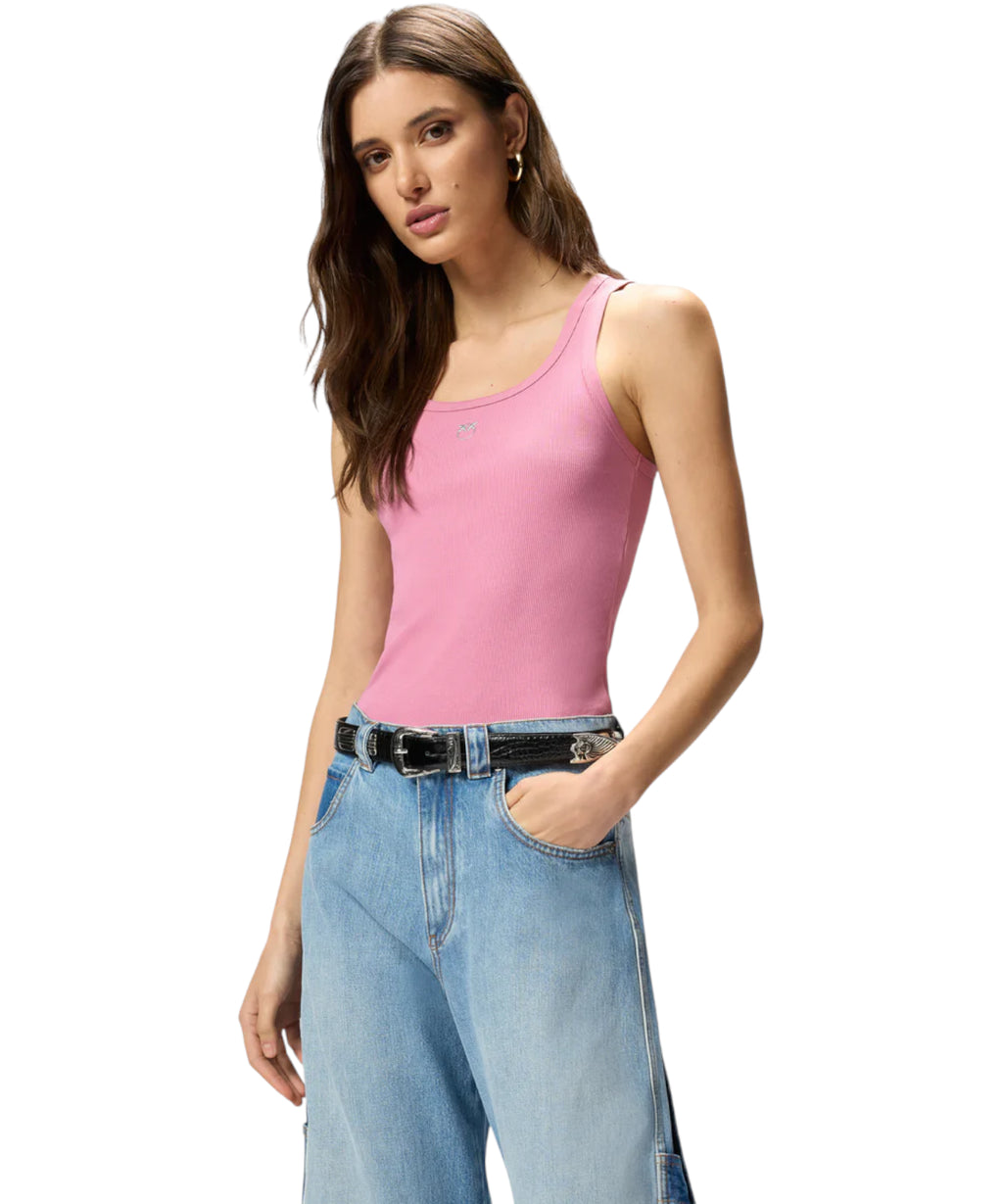 PINKO Calculator Stretch Cotton Vest with Love Birds Logo