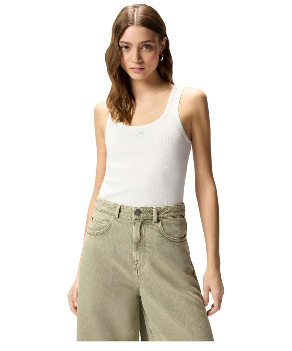 PINKO Calculator Stretch Cotton Tank Top with Love Birds Logo