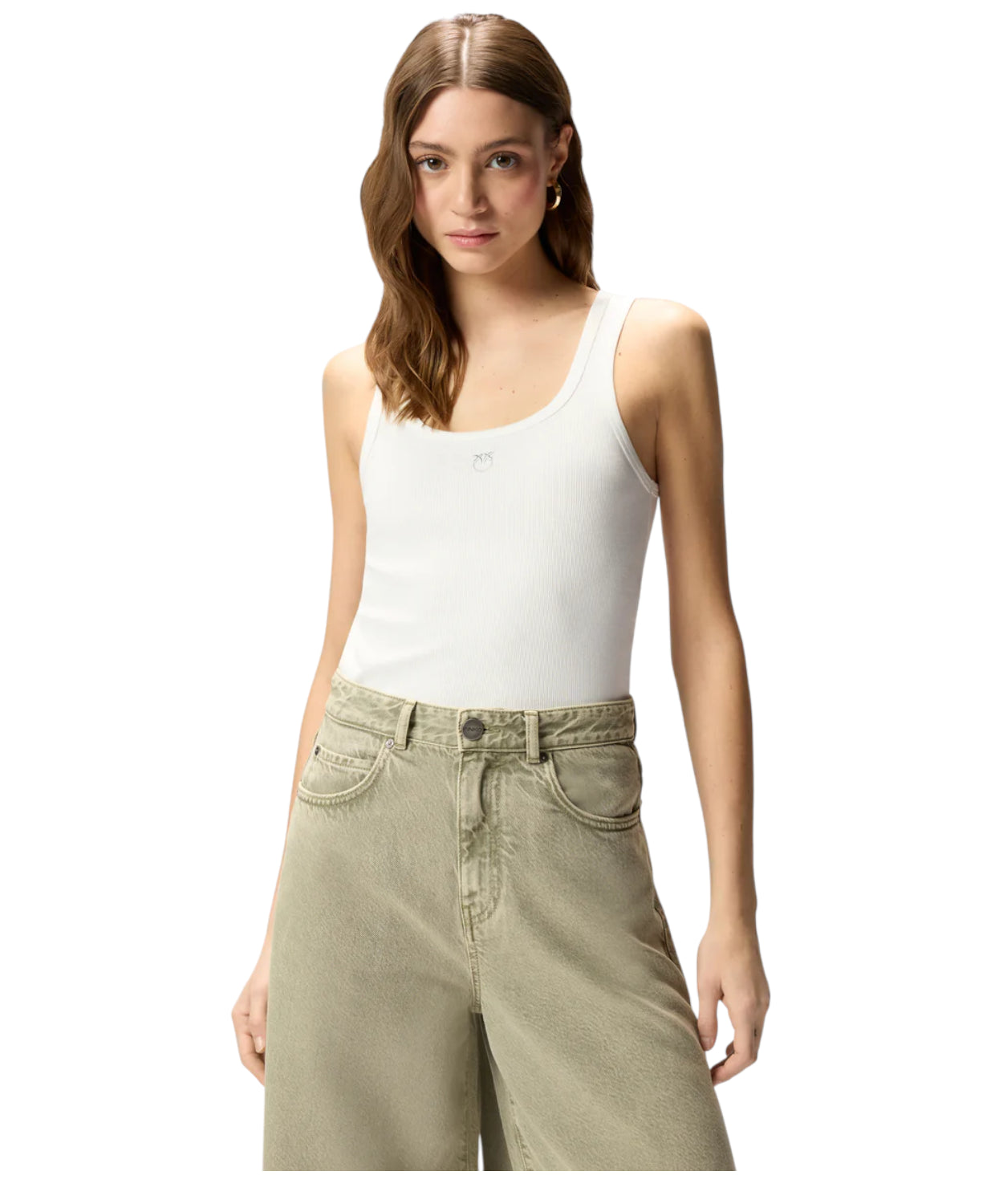 Canotta PINKO Calcolatore in Cotone Stretch con Logo Love Birds