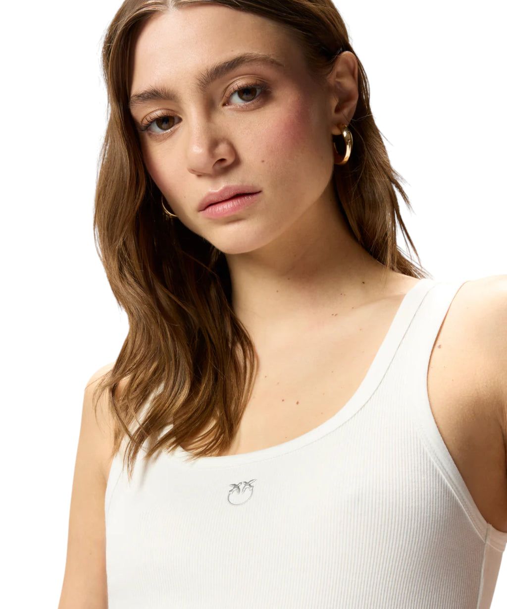 PINKO Calculator Stretch Cotton Tank Top with Love Birds Logo