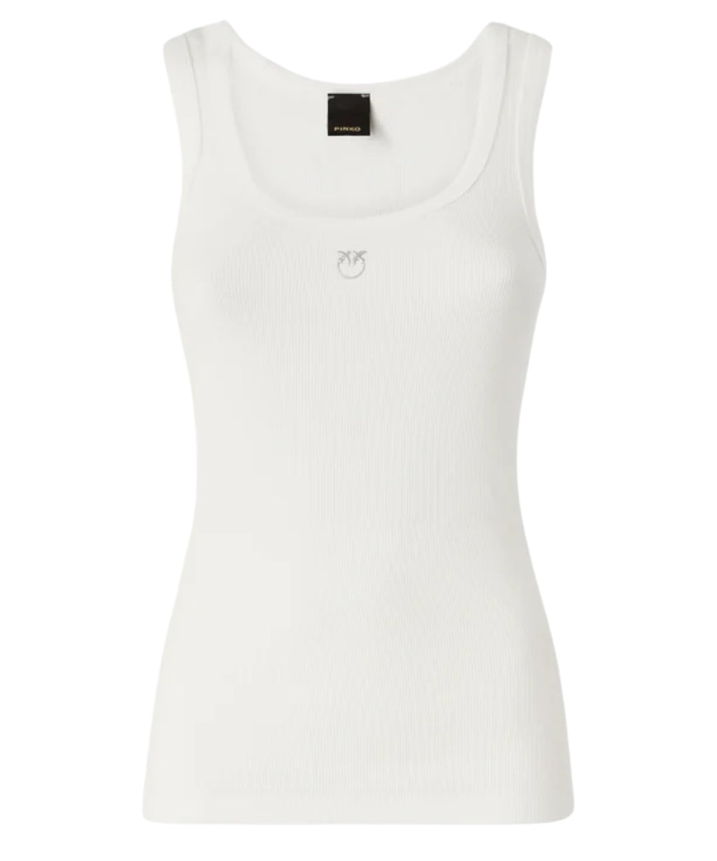 PINKO Calculator Stretch Cotton Tank Top with Love Birds Logo