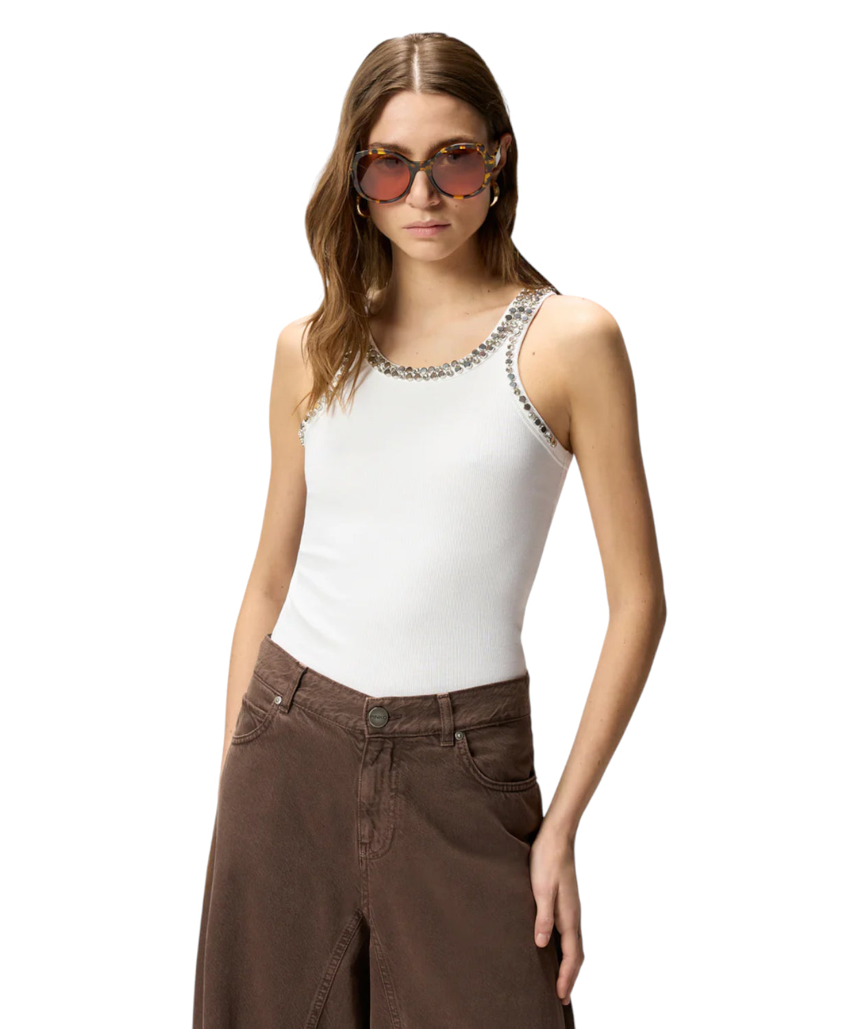 Coriandoli Tank Top PINKO con Ricami Gioiello