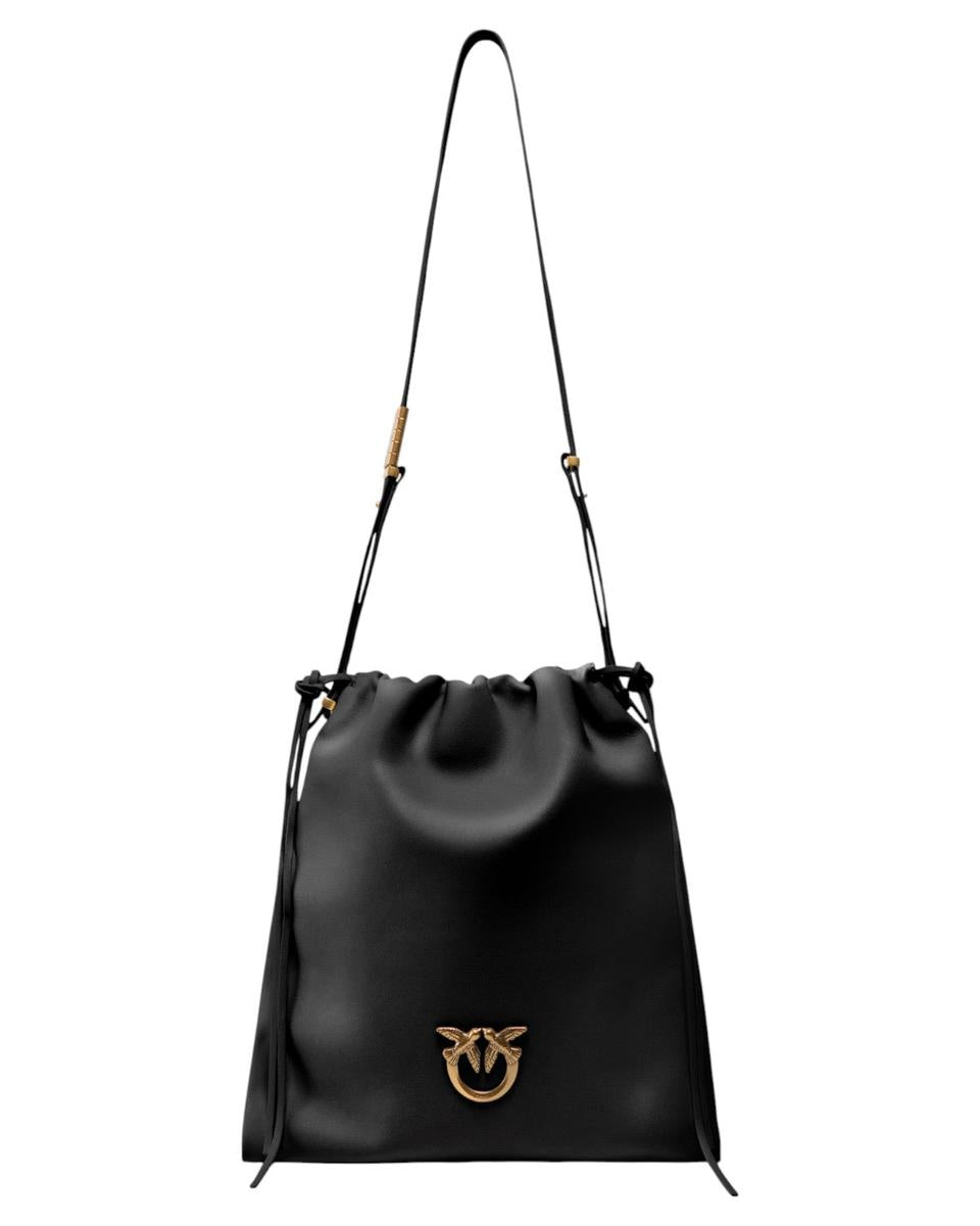 Slouchy Bag in Pelle Liscia con Logo Love Birds e Coulisse-Pinko-Borse a spalla-Vittorio Citro Boutique