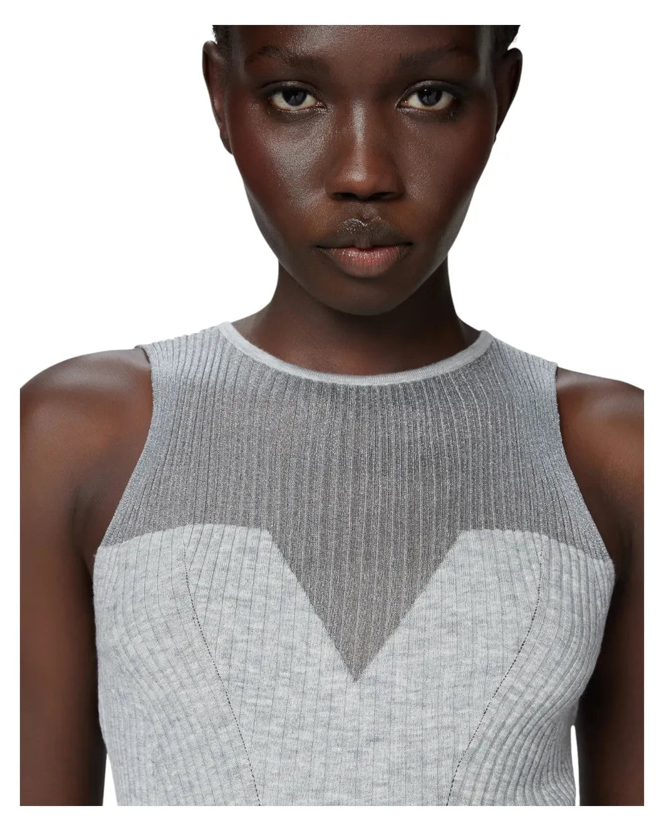 Top smanicato a costine in seta e cashmere con dettaglio corpetto-Pinko-Top-Vittorio Citro Boutique