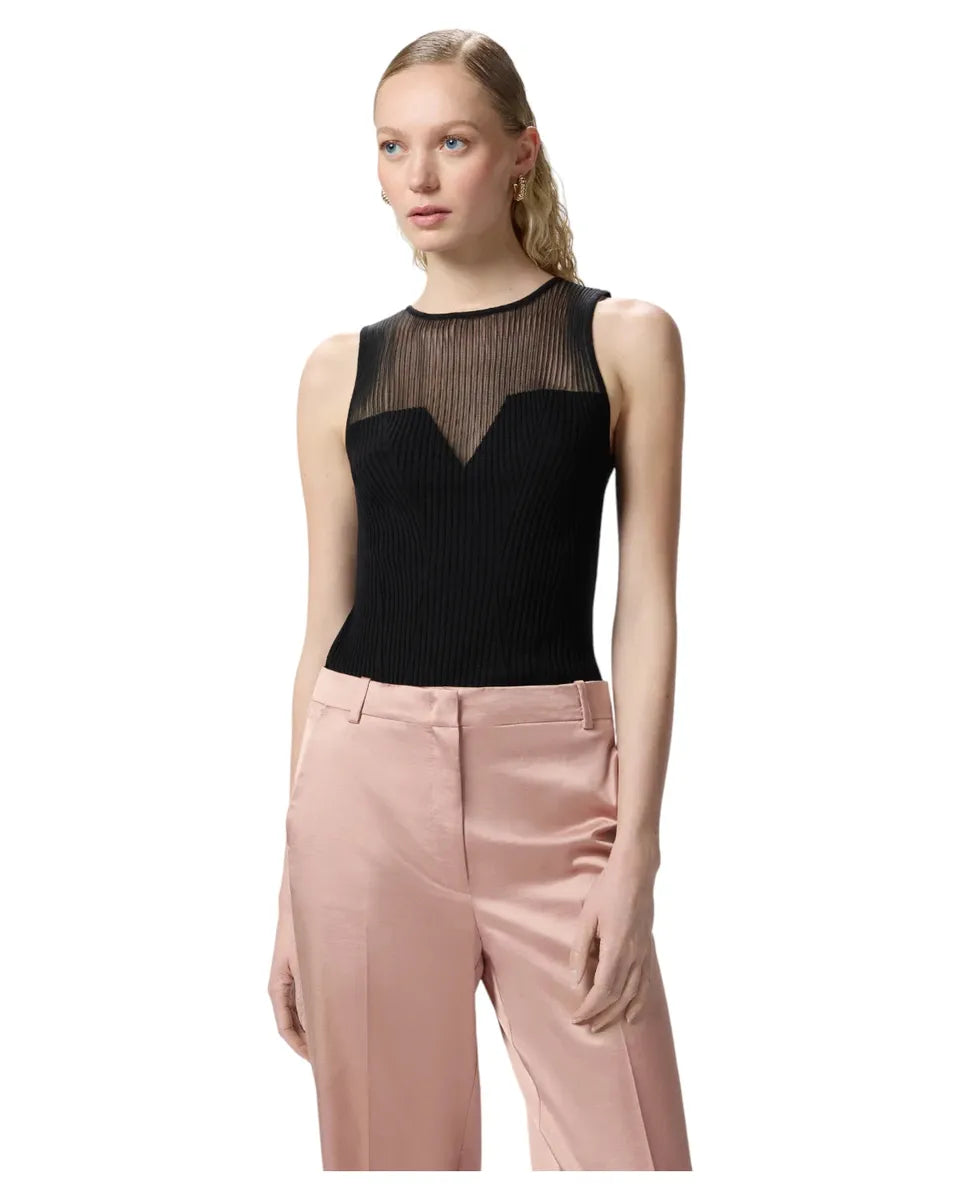 Top smanicato a costine in seta e cashmere con dettaglio corpetto-Pinko-Top-Vittorio Citro Boutique