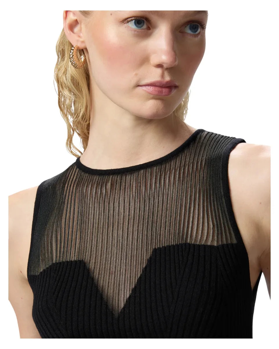 Top smanicato a costine in seta e cashmere con dettaglio corpetto-Pinko-Top-Vittorio Citro Boutique