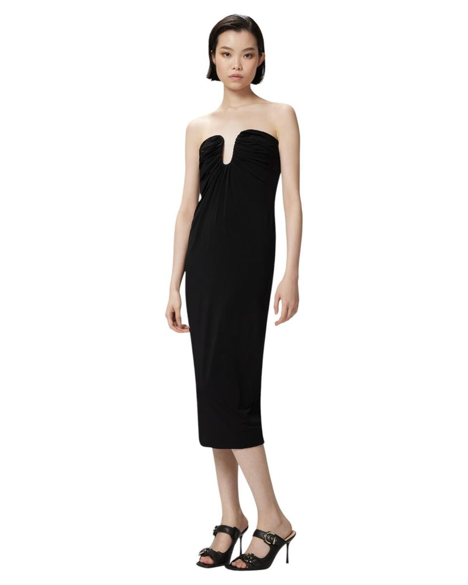 Abito Midi da Sera Cenerino con Scollo Sagomato Drappeggiato-Pinko-Abiti-Vittorio Citro Boutique