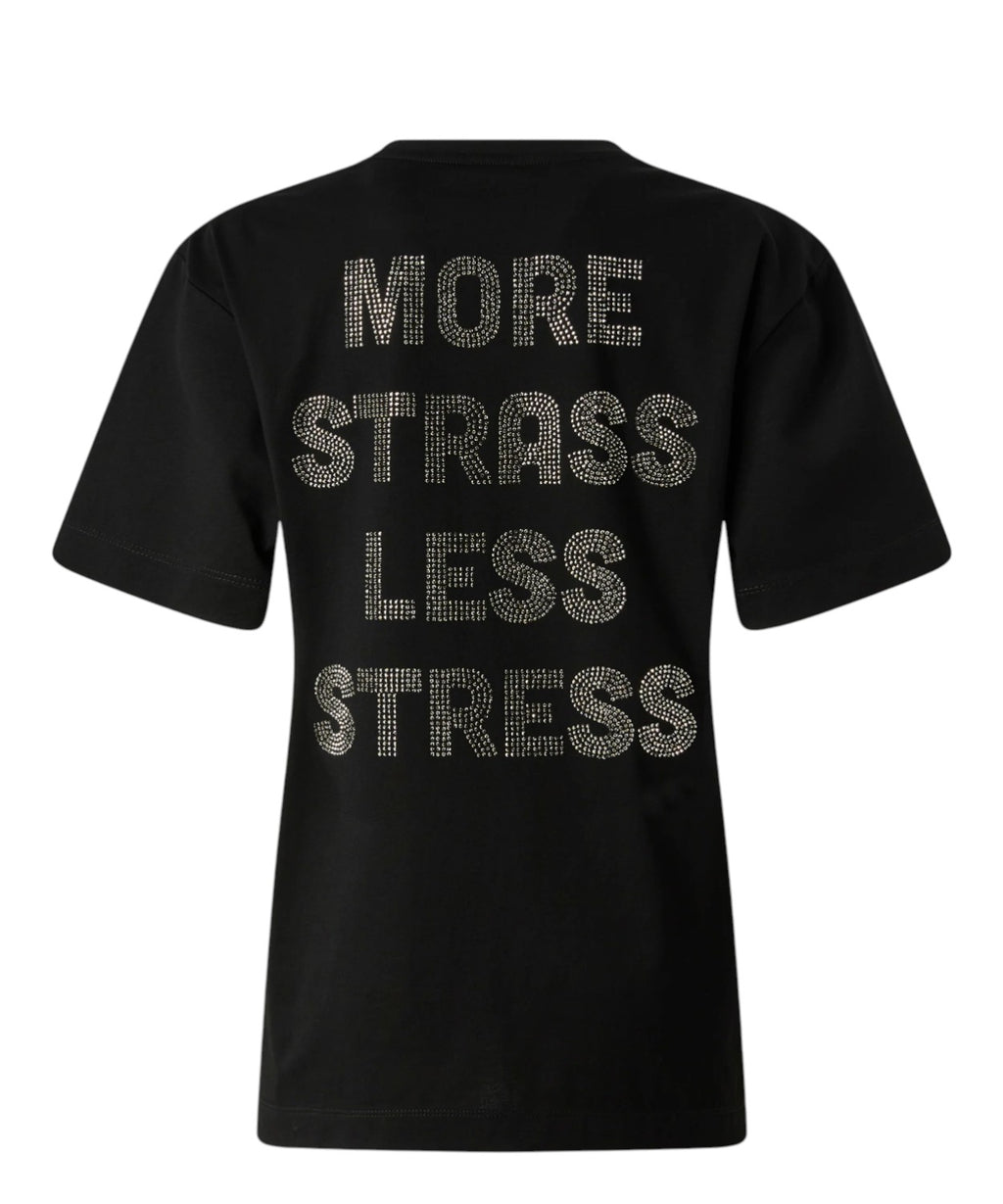 Tričko s kamínky „More Strass Less Stress“ od Pinko