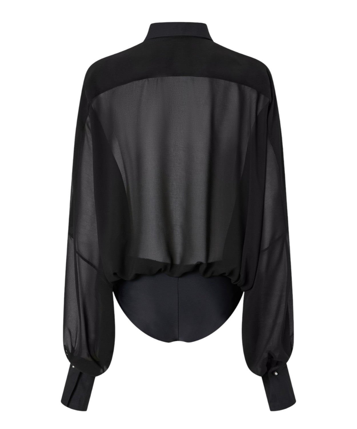 Body a blusa in chiffon con plastron e bottoni gioiello