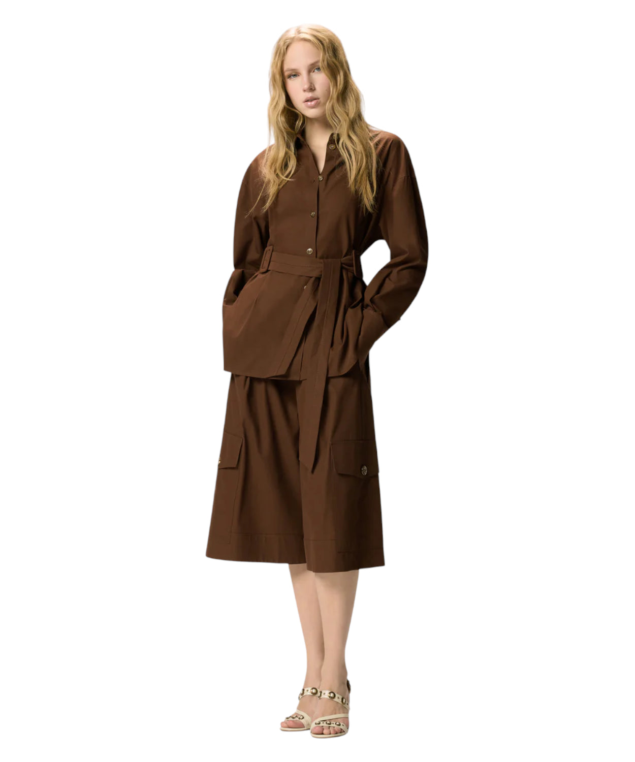 Giacca Lunga PINKO in Twill con Cintura