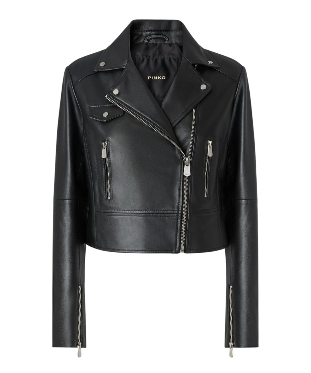 PINKO Women's Nappa Leather Biker Jacket