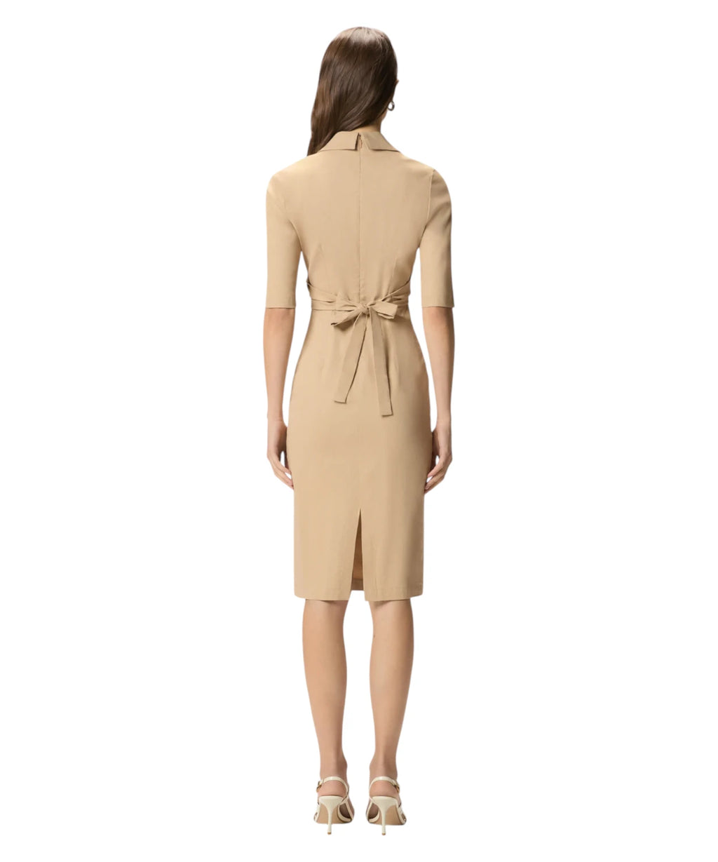 ALLYSON Asymmetric Fitted Linen Blend Dress with Bow and Lapels