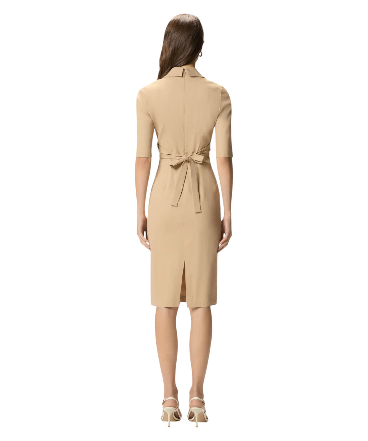 ALLYSON Asymmetric Fitted Linen Blend Dress with Bow and Lapels