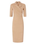 ALLYSON Asymmetric Fitted Linen Blend Dress with Bow and Lapels