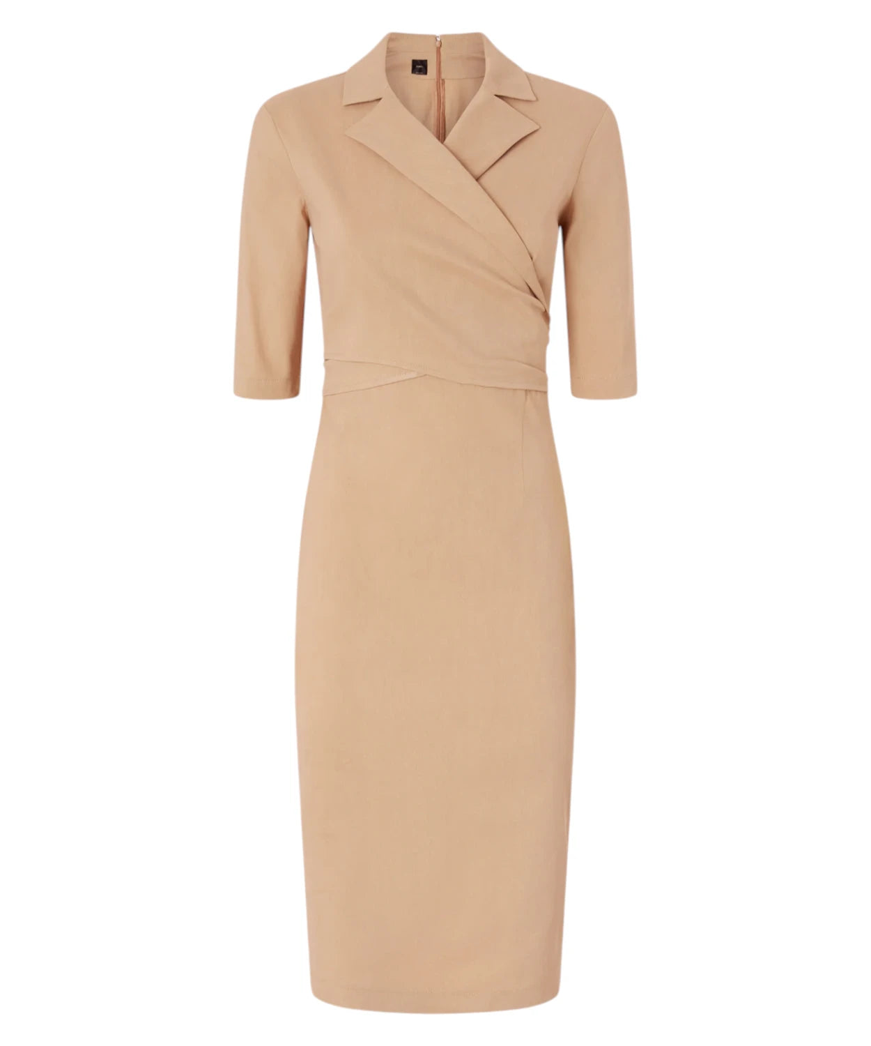ALLYSON Asymmetric Fitted Linen Blend Dress with Bow and Lapels