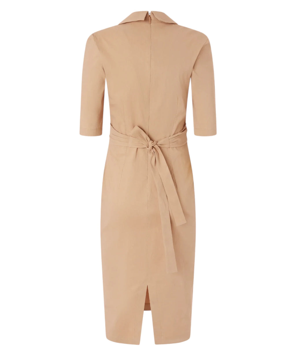 ALLYSON Asymmetric Fitted Linen Blend Dress with Bow and Lapels