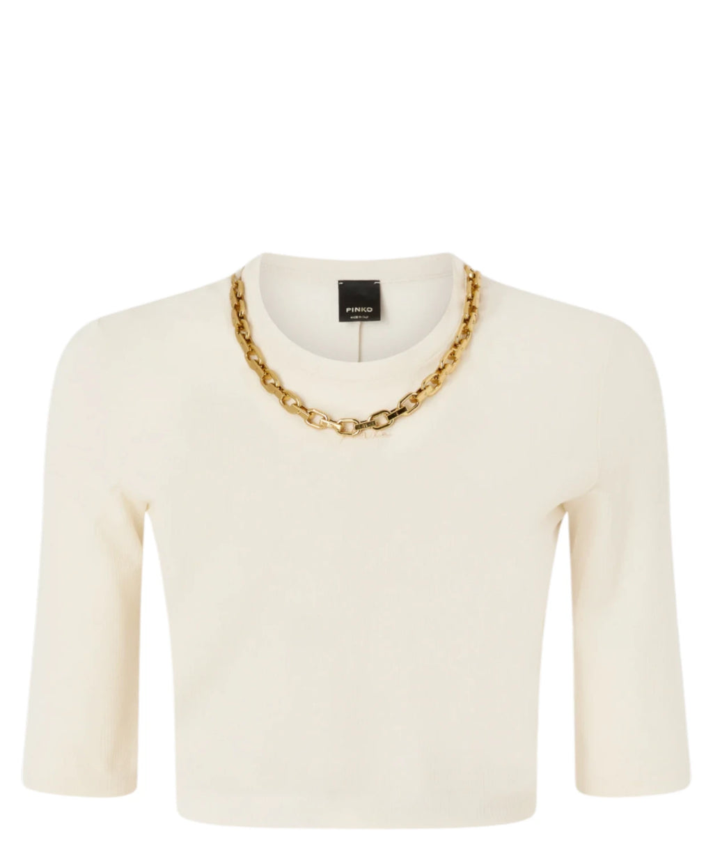Pinko KYMBERLY Cropped Sweater with Gold Chain