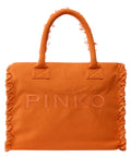 Pinko Beach Medium Shopper Bag in Canvas with Logo