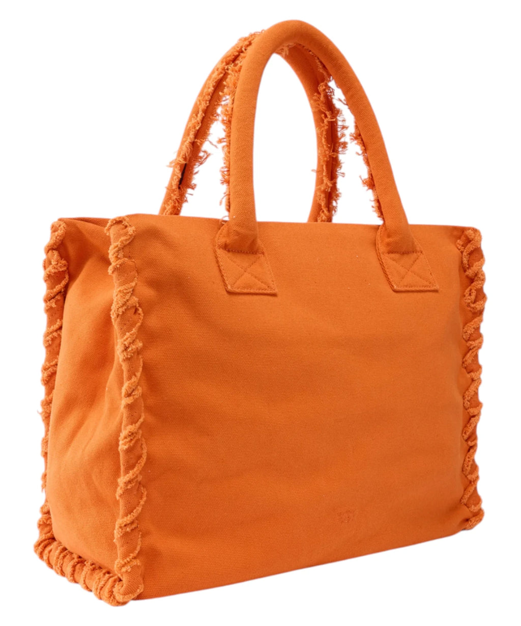 Pinko Beach Medium Shopper Bag in Canvas with Logo