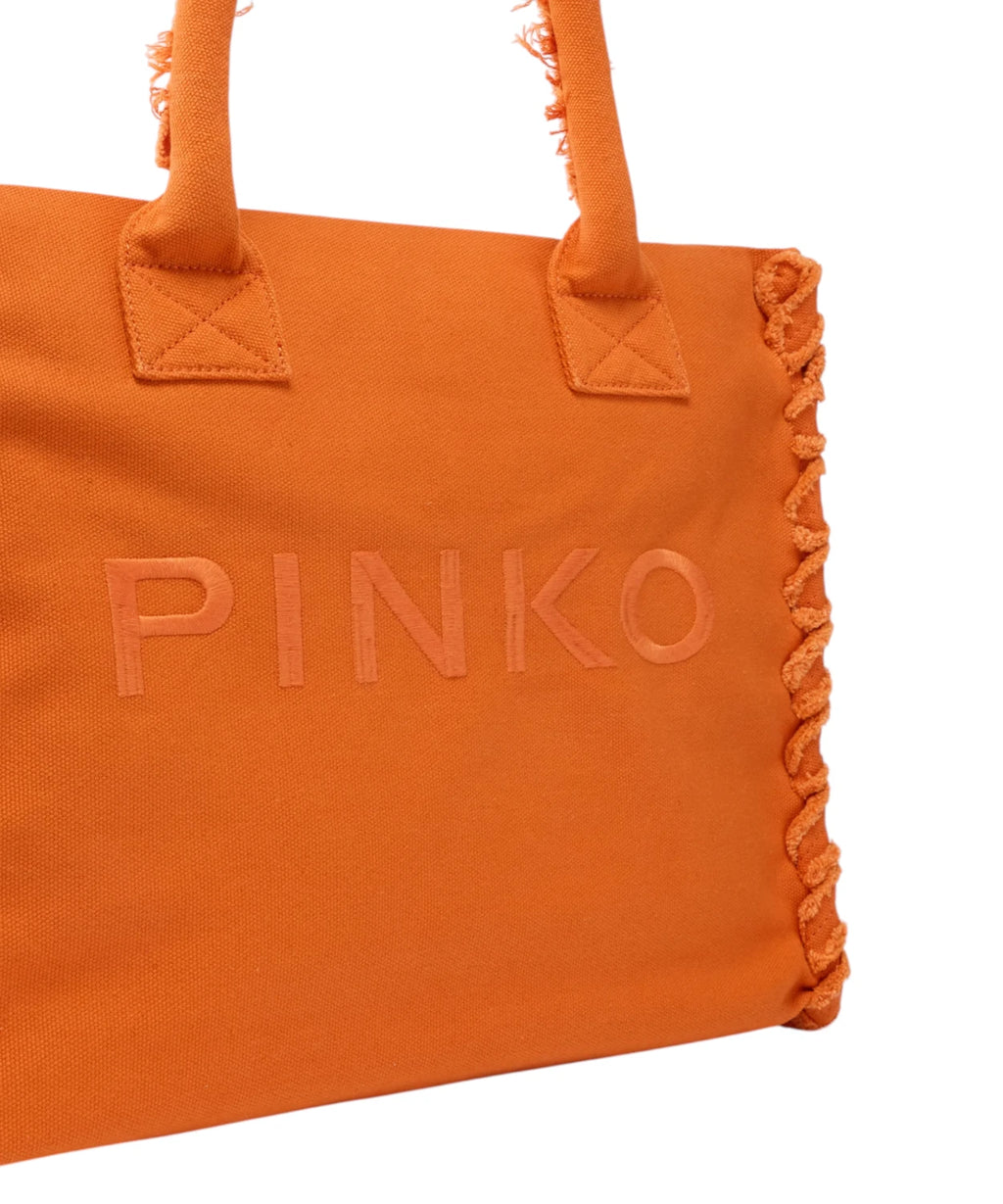 Pinko Beach Medium Shopper Bag in Canvas with Logo