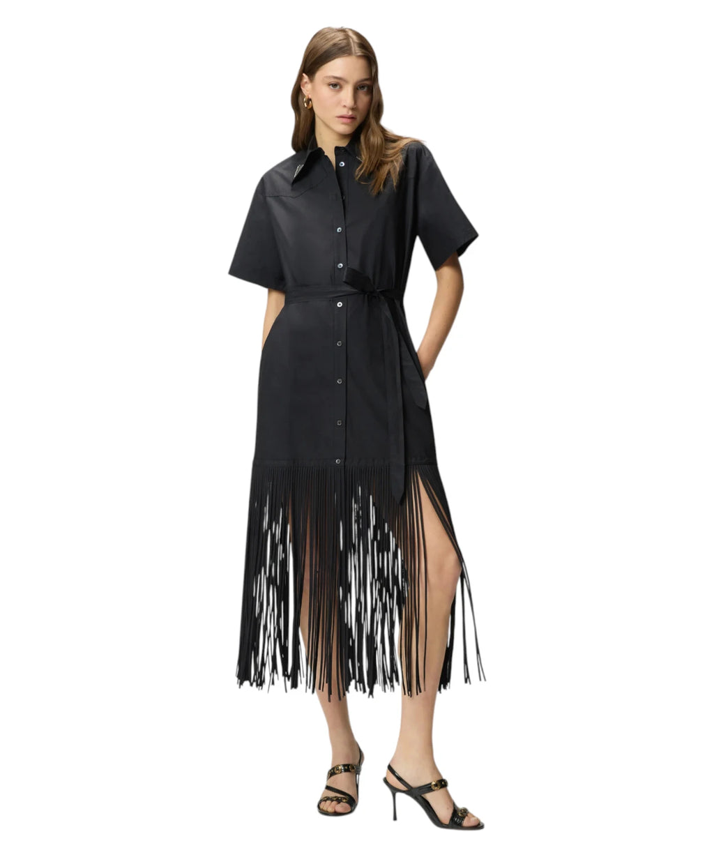 AVIGLIANO Pinko Long Chemisier Dress with Fringes and Metallic Details