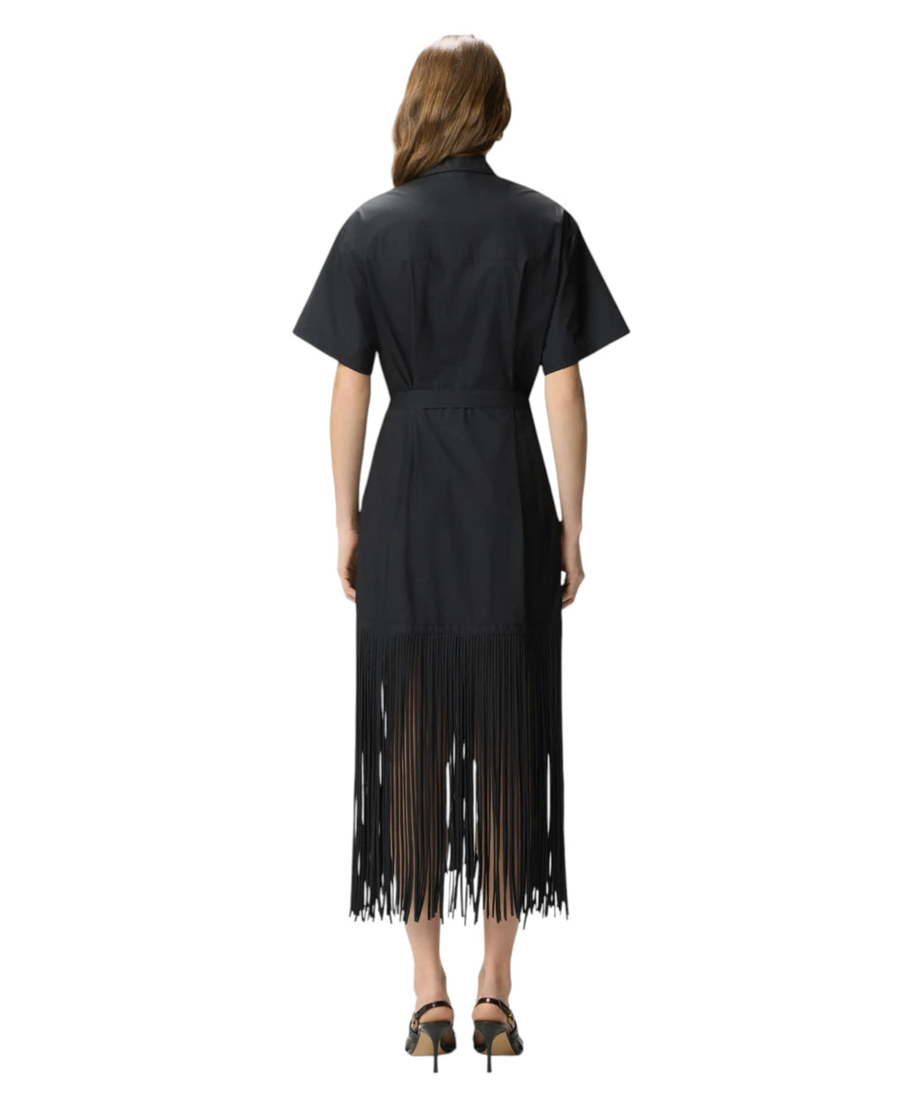 AVIGLIANO Pinko Long Chemisier Dress with Fringes and Metallic Details