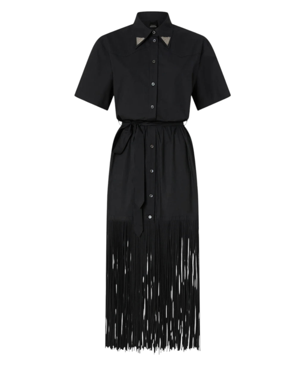 AVIGLIANO Pinko Long Chemisier Dress with Fringes and Metallic Details