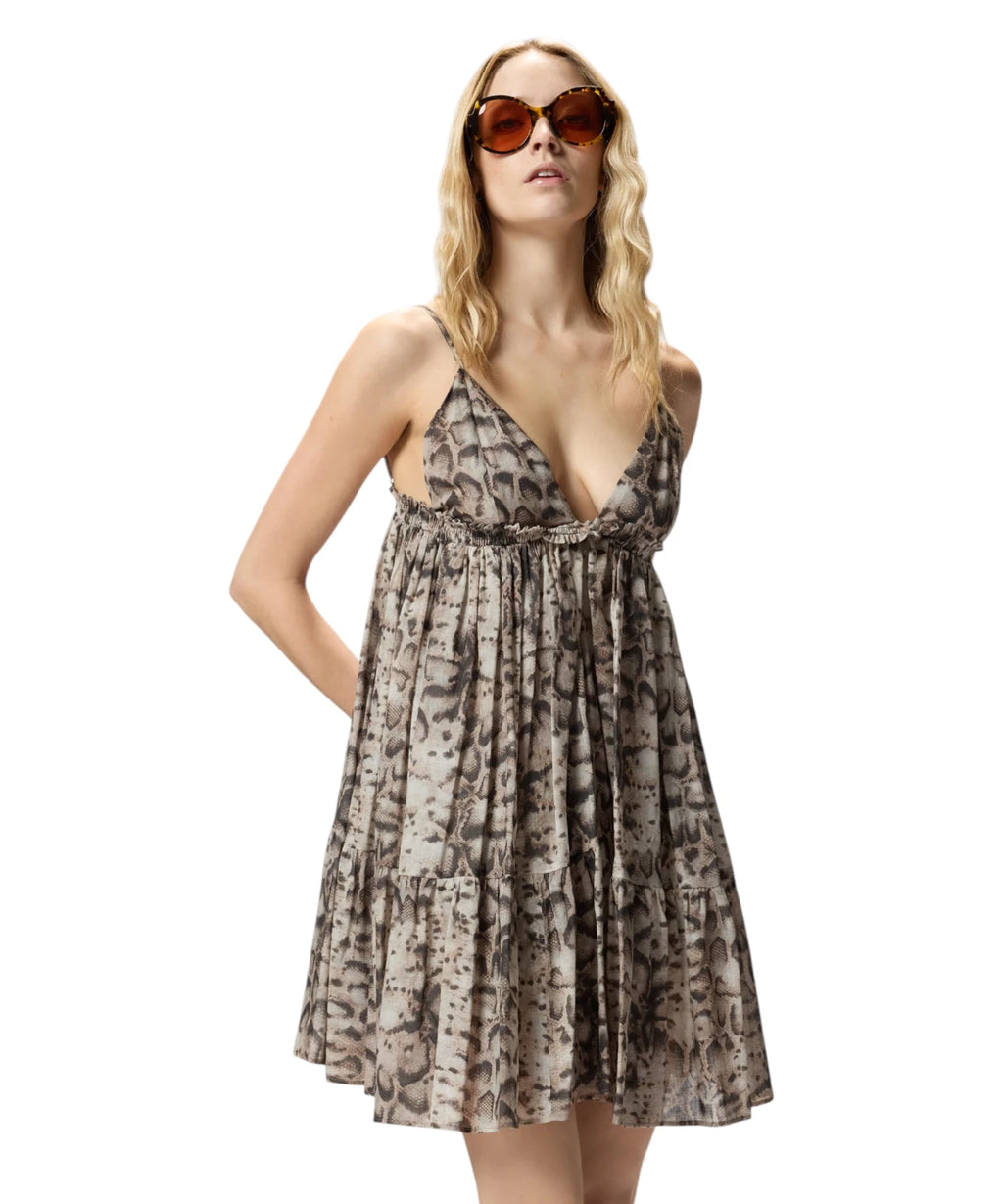 Pinko Short Dress with Snake Print in Cotton Muslin