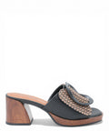 ROSE Noa Harmon mules wooden heel woven buckle