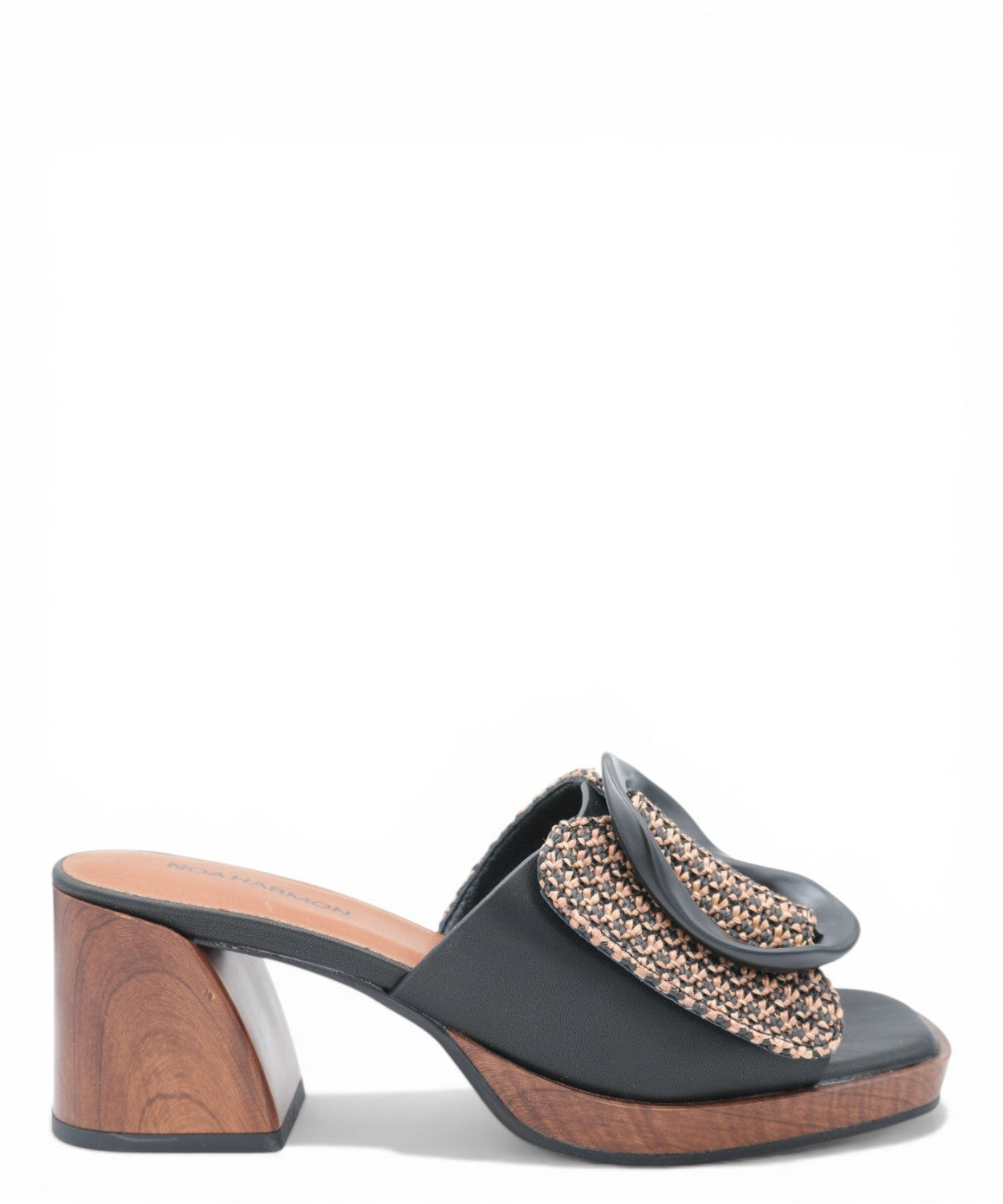 ROSE Noa Harmon mules wooden heel woven buckle