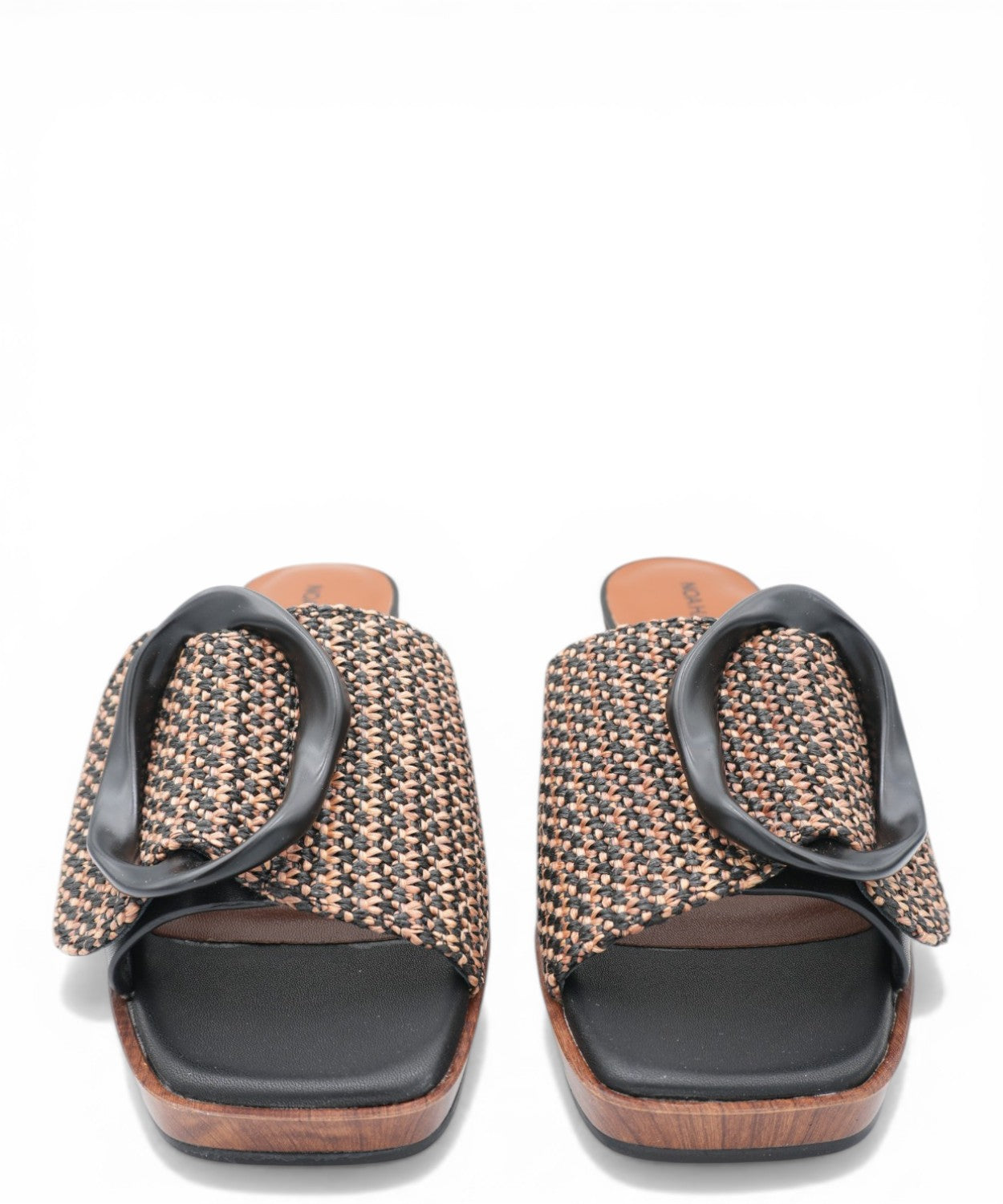 ROSE Noa Harmon mules wooden heel woven buckle