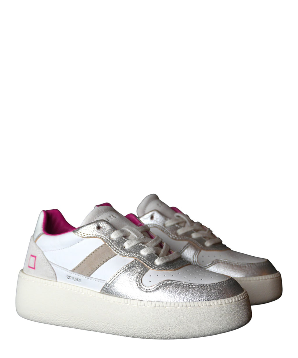 D.A.T.E. Court Platform Laminated Silver Sneakers